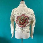 Lucky Brand Tomboy Trucker White Denim Jean Jacket Embroidered Back Size M Photo 4