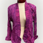 Chico's Ruffle Rhea Shimmer Purple Crinkle Jacket Open Topper Size 2 Large Photo 0