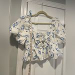 NWOT Band of the Free Size L Blue Floral Bows Cut Out Puff Peplum Crop Top Size L Photo 9