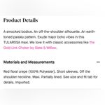 Tularosa Henderson Maxi dress large L smocked off shoulder paisley hot Photo 7