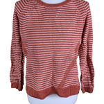 Garnet Hill  Organic Linen Striped Knit Sweater Rust White Long Sleeve Medium Photo 0