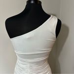 Forever 21 White Ruche Bodycon Dress in Size Large Photo 3