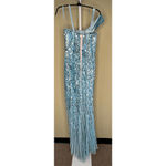 Mac Duggal  NWT One Shoulder Mesh Sequin Gown w/Slit in Aqua Size 2 Photo 4