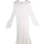 Ashley Stewart White & Silver Long Sleeve Flounce Hem Ribbed Knit Midi Dress Photo 1