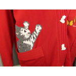 Vintage Linda Lori Womens Red Cat Cardigan‎ Sweater One Size OSFM Photo 2