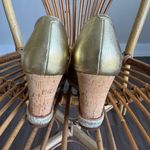 Cole Haan  Gold Metallic Peep Toe Wedges With Cork Wedge Heel Photo 2