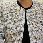 ZARA  New Women Luxury Ecru Black Fitted Textured Round Collar Blazer Size L Photo 2