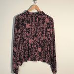 Free People Womens Blouse Top Floral Button Up Long Sleeve Black Pink Medium Photo 3