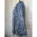 La Mer Luxe Women's Blue White Abstract‎ Print Long Sleeve Ruffle Neck Top Large Photo 1