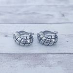 Vintage Clip On Earrings Silver Tone with Black Line Design Chunky Hoop Like Photo 5