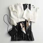 Vera Wang New Simply Vera  Sequin Skirt Pleated Women’s Size M Black Photo 1