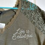 Torrid  Life is Beautiful V-Neck Lace Sleeve Embroidered Shirt Size 1X NWT #2599 Photo 3