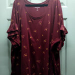 Woman Within  Size 30/32 Burgandy Red Ditsy Floral Layered Sleeves Scoop Neck Top Photo 0