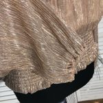 Joie  Shimmer Blouse Smocked Waist Long Sleeve Chiffon Silver Gold Metallic Sz L Photo 11