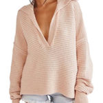 Free People  marlie‎ pullover v neck dusty pink collared oversized Photo 0