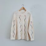 Cream Colorful Cable Knit Sweater Size L Photo 1
