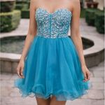 NWT Narianna Corset Back Strapless Blue Tulle Babydoll Dress M Green Size M Photo 0