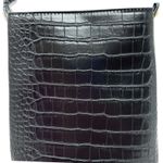 AOTA Bucket Bag Vegan Leather Top Handle Black Croc Embossed Elena NEW Photo 3