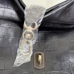 Dooney & Bourke Dooney Bourke Black Brown Leather Croc Embossed Lobster Clasp Hobo Makeup Bag Photo 3