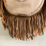 Venus  Boho Fringe Faux Leather Crossbody Shoulder Bag Beige Tan Photo 6