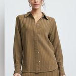 Everlane The City Stripe Shirt & Skirt Beech Brown Set Size 8 Photo 0