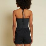 Nation Ltd  Smocked Stripe Blondie Cotton Poplin Halter Romper | Black | Medium Photo 1