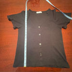 Elodie  black from button knit top corset lines short sleeves Sz L Photo 8