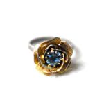 Rare Sarah Coventry Vintage Gold Tone Mesh Blue Crystal Rose Size 9 Glam Ring Photo 5