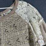 Miss Me  Sweater Womens S Beige Lace Sequins Embellished Crew Neck Long Sleeve Photo 6