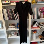 Good American  Black Ribbed Short Sleeve Polo Stretch Knit Sweater Midi Dress Photo 2
