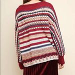 Umgee Boho Oversized Red Stripe Crochet Sweater Size 1X Photo 2