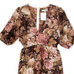 BaeVely Henly Brown Floral Jacquard Puff Sleeve Mini Cutout Dress Size Medium Photo 3