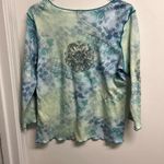 One World  Green and Blue Floral Rhinestone Embellished Long Sleeve Top Photo 2