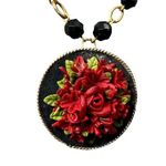Vintage Red Carved Rose Brooch Pin Gold Tone Textured Pendant Necklace Mexico Photo 0