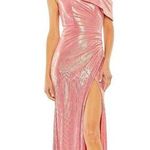 Mac Duggal  NWT Off The Shoulder Ruched Waist Slit Metallic Gown in Coral Size 16 Photo 0