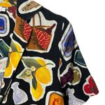 Lisa Says Gah Andie Button Top Women’s Size XS Food Print Cropped Linen Shirt Black Photo 9