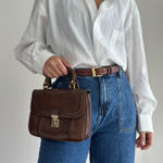 Vintage Leather Mini Satchel Doctor Bag Womens Top Handle Structured Briefcase Photo 0