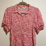 American Eagle Puff Sleeve Floral Mini Shirt Dress Button Front Pink Size Medium Photo 5