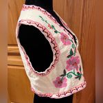 ZARA Floral Embroidered Open Front Lined Cotton Vest Ecru Pink Purple Size Large Photo 12