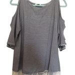 Umgee  Black and White Striped Cold Shoulder Lace Top Photo 1