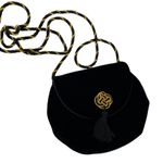 Vintage Black Velvet Clutch Bag Gold & Black Detailing and Corded Shoulder Strap Photo 8