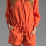 Juicy Couture Orange Linen Cotton Romper XS – Button Front, Drawstring Waist Photo 0