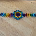 Huichol Beaded flower Bracelet Blue Photo 4