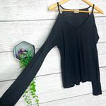 Glitz  Black Long Sleeve Cold Shoulder Cut Out Stretch Top Size Medium Photo 0