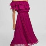 TRENDYOL MİLLA Plum Carmen Collar Midi Dress Off the Shoulder Ruffle Size 40/L Size L Photo 0