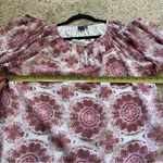 Kaari Blue  Womens Size Medium White Pink Pattern Flowy Blouse Shirt Photo 5