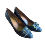 Nine West Black Leather Wedge Pumps Gold Buckle Accents Shoes Heels Size 8.5 M Photo 7