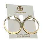 Giani Bernini NEW 18k Gold Over Sterling FLAT HOOP EARRINGS 1.5" Crystal Accents Photo 3