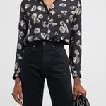 L'Agence  DIAMOND NINA BLACK SILK BUTTON-FRONT BLOUSE IN BLACK MULTI DIAMOND L Photo 0