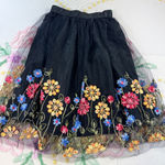 SheIn ‎ Black Embroidered Floral Tulle Midi Skirt Women's Size M Photo 0
